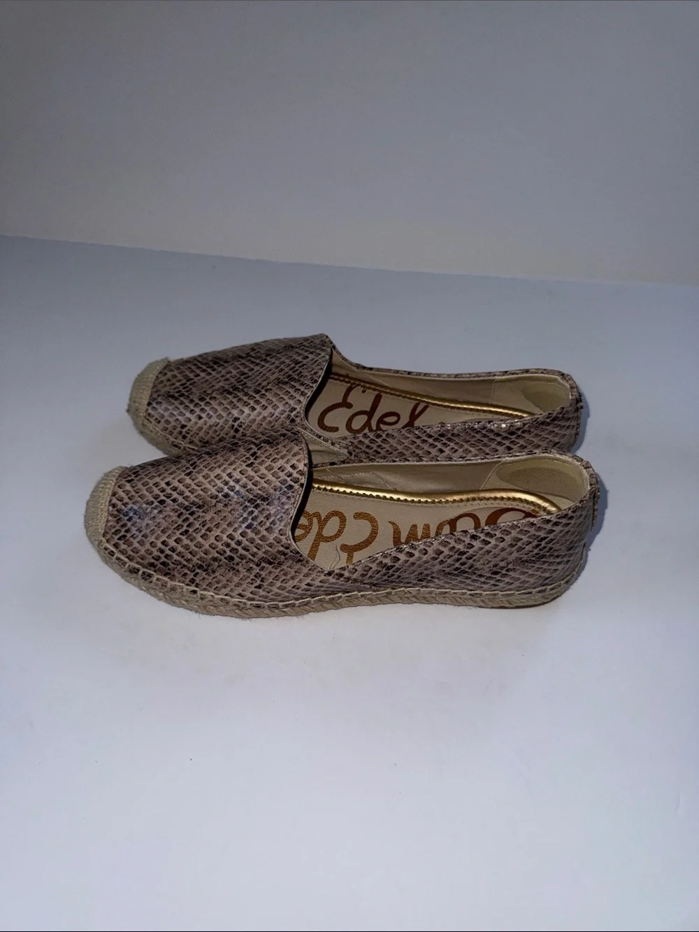 Sam Edelman Taupe Snake-Print Espadrille Flats